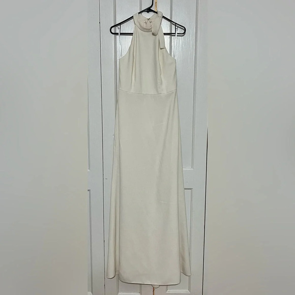 After Six Ivory Bow Neck Crepe Cutout Gown 6827 - Picture 3 of 7